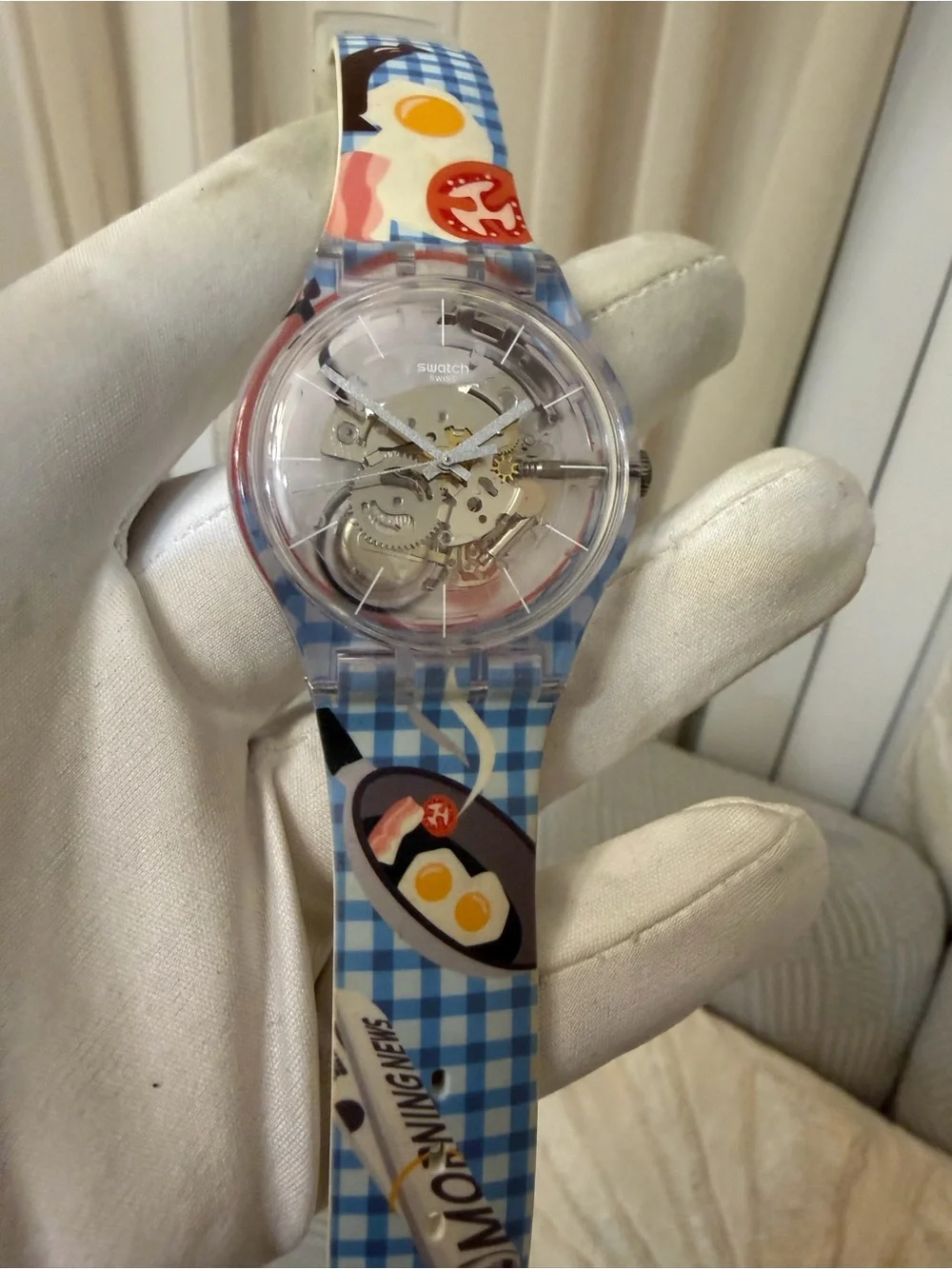 Swatch x You Custom Skeleton Watch Blue Check Checkered Ramen Breakfast